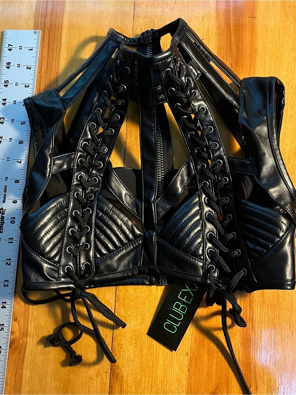 Dolls Kill Black Faux Leather Lace-Up Cage Bralette